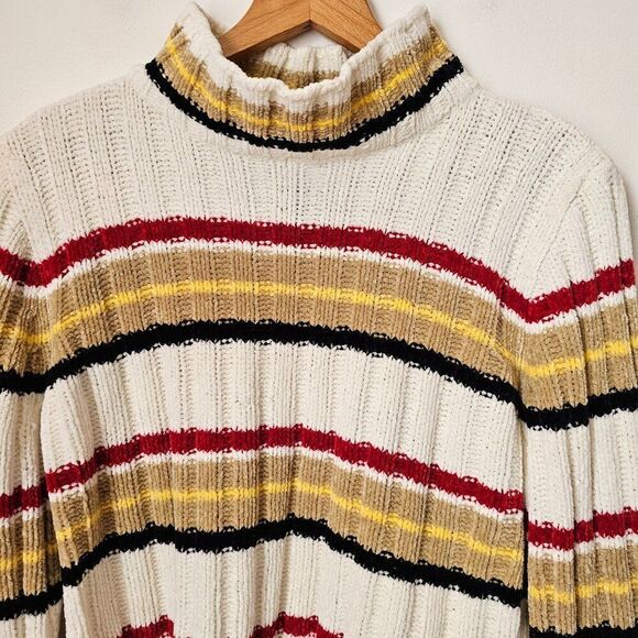 EUC VINTAGE STYLE NO BOUNDARIES MOCK NECK STRIPED CHENILLE SOFT SWEATER TOP L JR - Picture 3 of 16